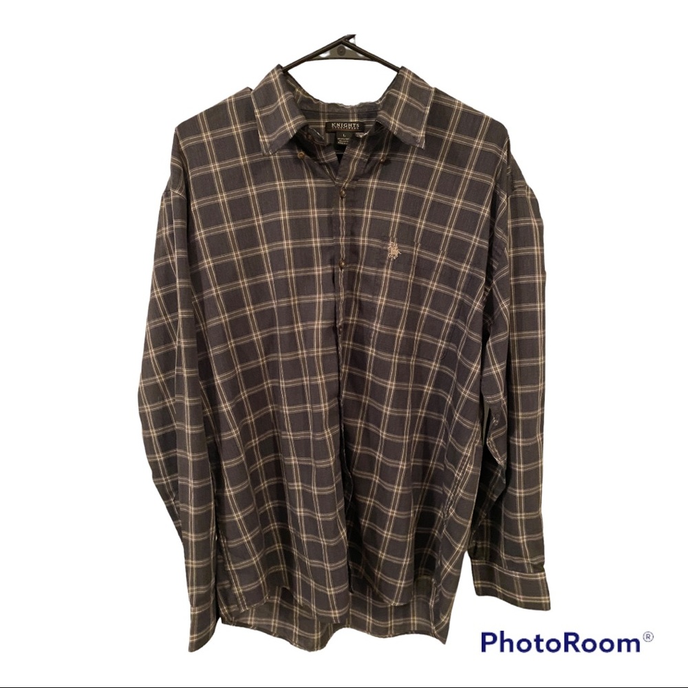 Knights Sportswear brand Mens Large Dark Gray Long Sleeve Button Down Flannel